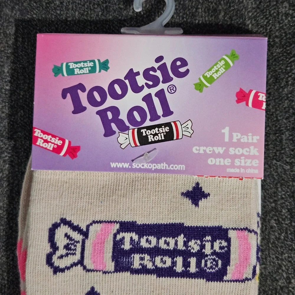 Tootsie Roll Eye Candy Novelty Crew Socks One Size Cream Pink Purple New